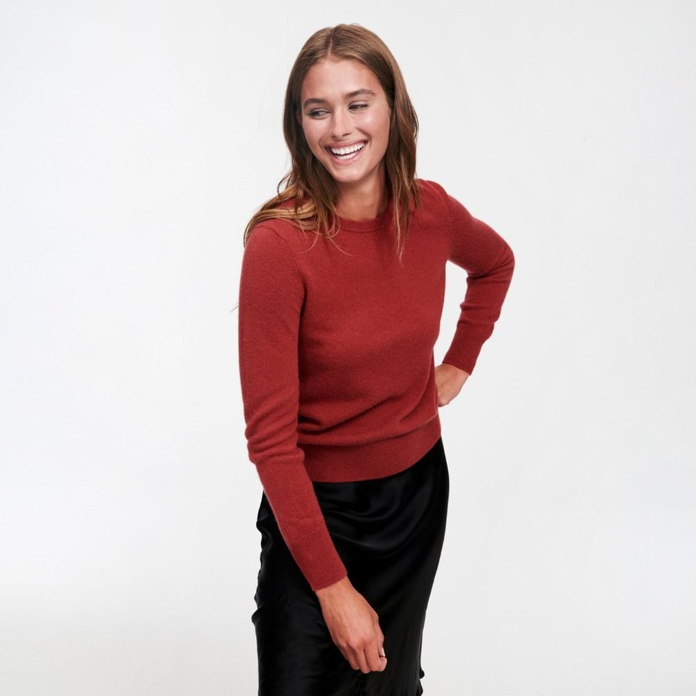 Naadam The Essential $75 Cashmere Sweater Crewneck Ribbed Trim Pullover Rust XS
